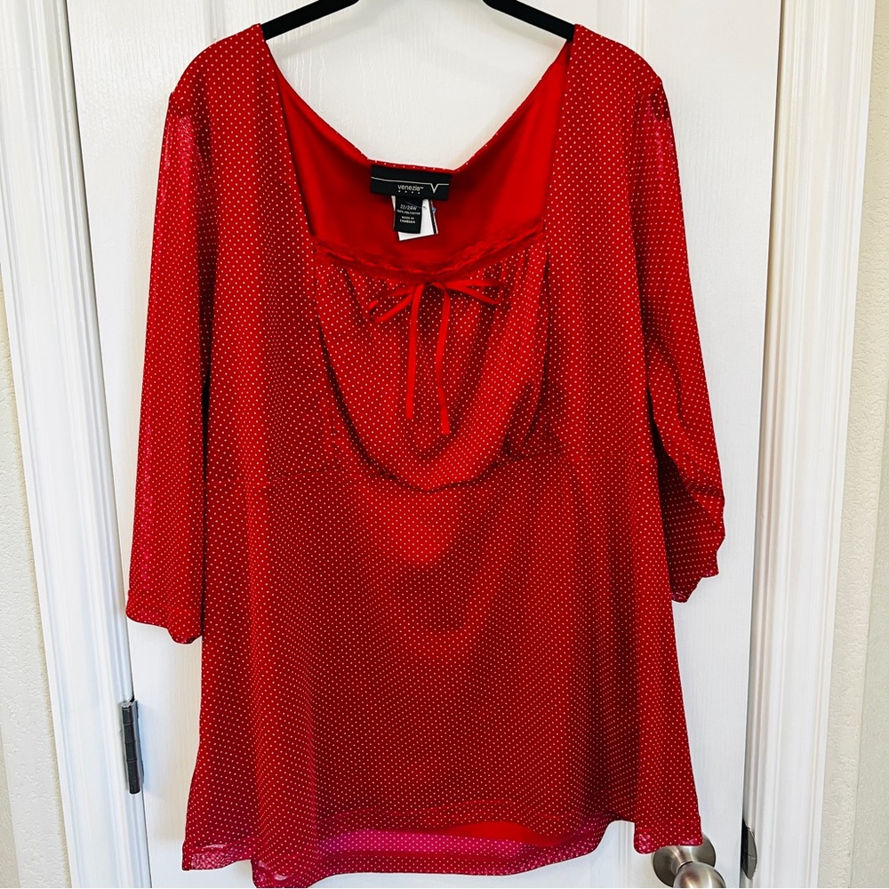 Venezia Square Neck Polka Dot Milkmaid Peasant Top - Size 22/24W